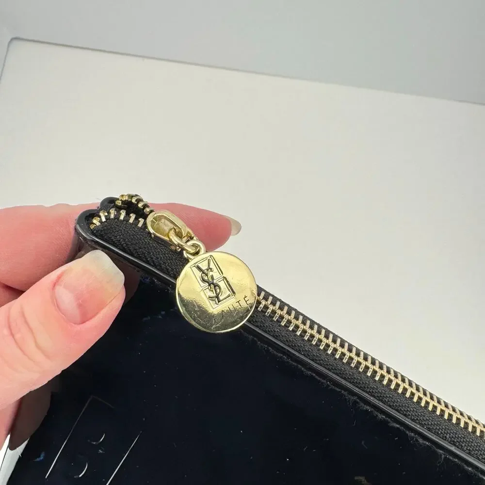 YSL Beaute Black is Bold Patent Faux Leather Zip Makeup Bag Clutch Case‎ Basic